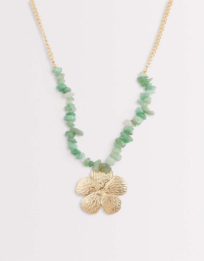 DesignB London DesignB London statement flower pendant beaded necklace in teal and gold tone