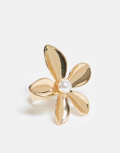 DesignB London DesignB London statement flower ring in gold tone
