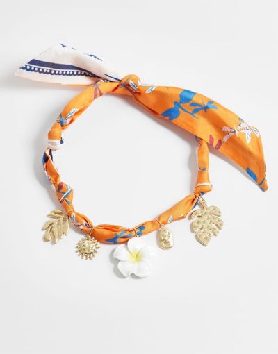 DesignB London DesignB London summer and flower charm scarf necklace in orange and gold