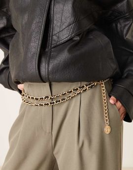 DesignB London DesignB London vintage style velvet chain belt in black and gold