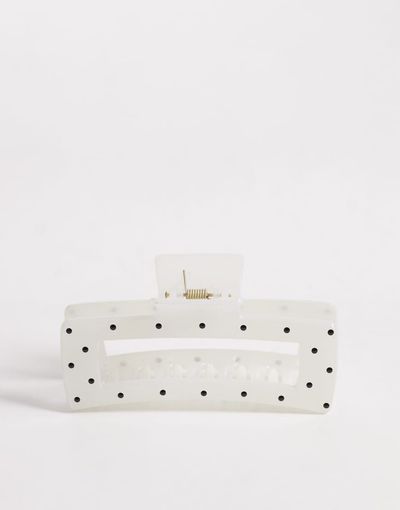 DesignB London DesignB London XL polka dot hair claw clip in black and white