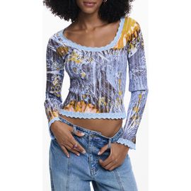 Desigual Desigual Abstract Print Rib Knit Top