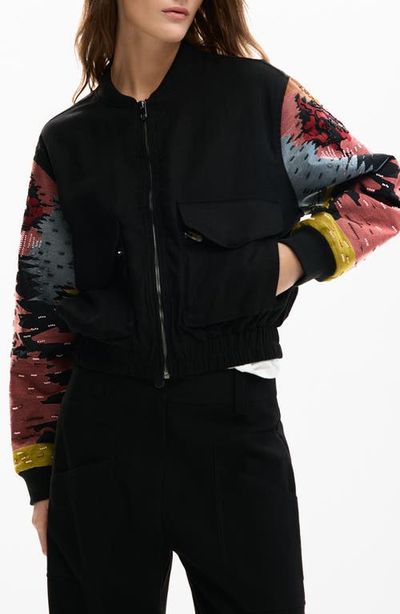 Desigual Desigual Bead Detail Mixed Media Bomber Jacket