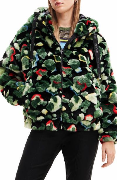 Desigual Desigual Calis Oversize Camo Faux Fur Jacket