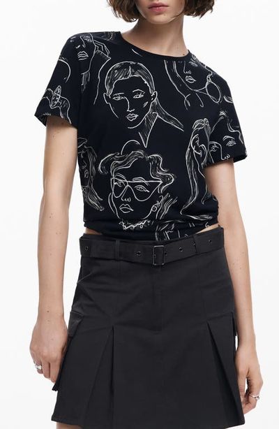 Desigual Desigual Caras Faces Print Cotton T-Shirt
