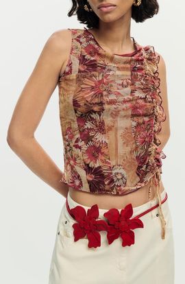 Desigual Desigual Cinched Tie Sleeveless Crop T-Shirt