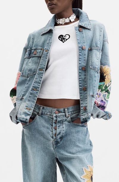 Desigual Desigual Floral Appliqué Denim Trucker Jacket