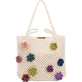 Desigual Desigual Floral Appliqué Open Knit Cotton Shoulder Bag