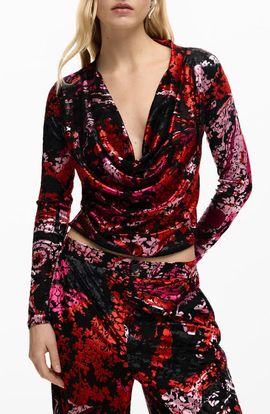 Desigual Desigual Floral Print Cowl Neck Long Sleeve Shirt