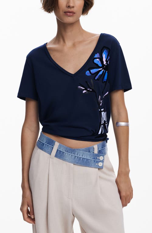 Desigual Desigual Floral V-Neck Cotton Graphic T-Shirt