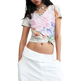 Desigual Desigual Floral V-Neck Cotton Jersey Top