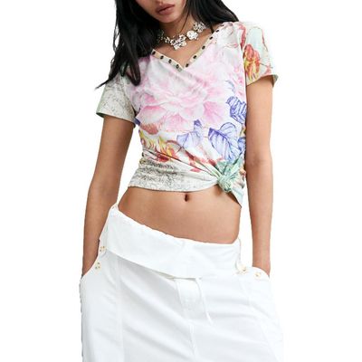 Desigual Desigual Floral V-Neck Cotton Jersey Top