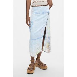 Desigual Desigual Graphic Print Straight Midi Denim Skirt