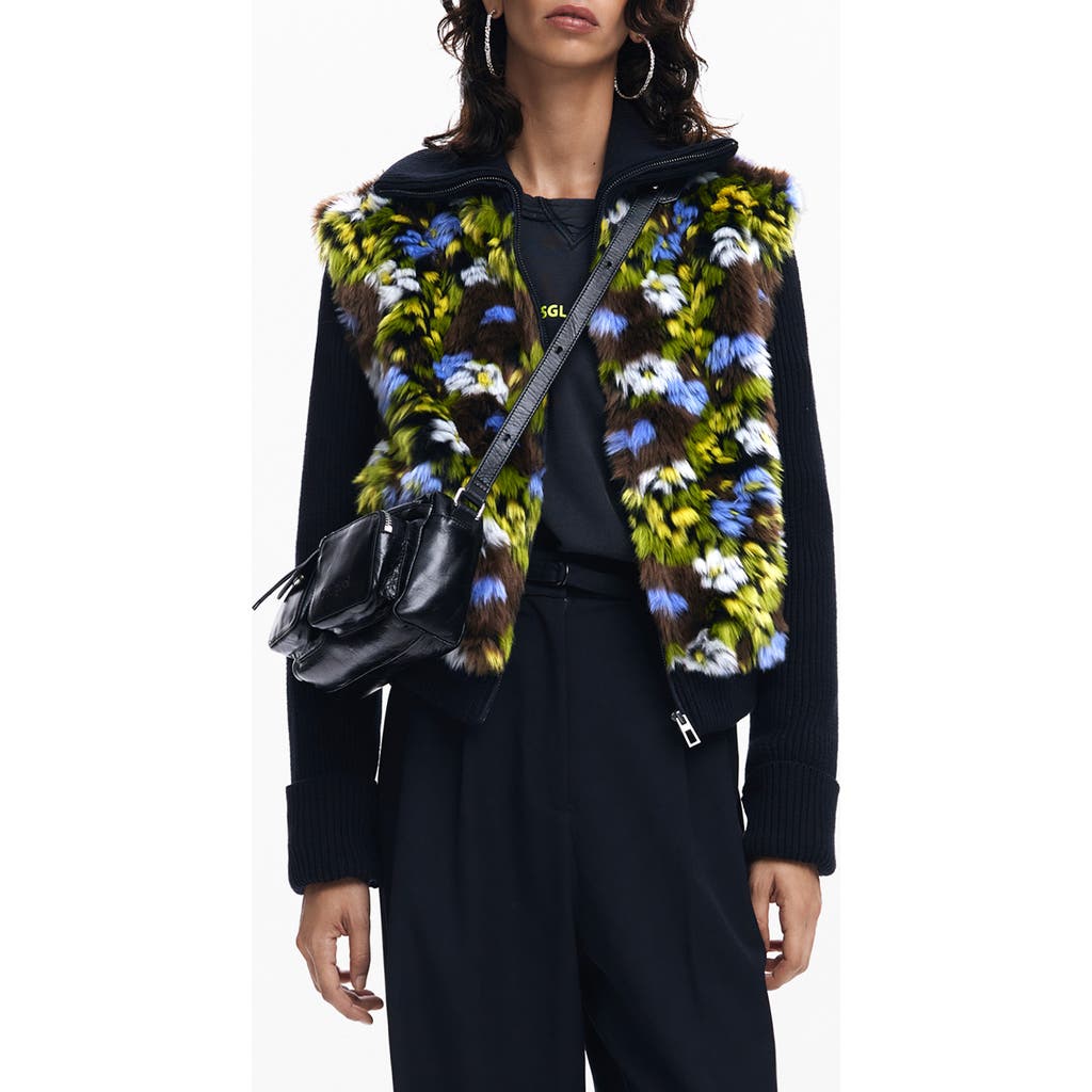 Desigual Desigual Lyon Faux Fur Mixed Media Knit Jacket