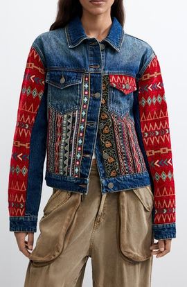 Desigual Desigual Mixed Pattern Embroidered Denim Jacket