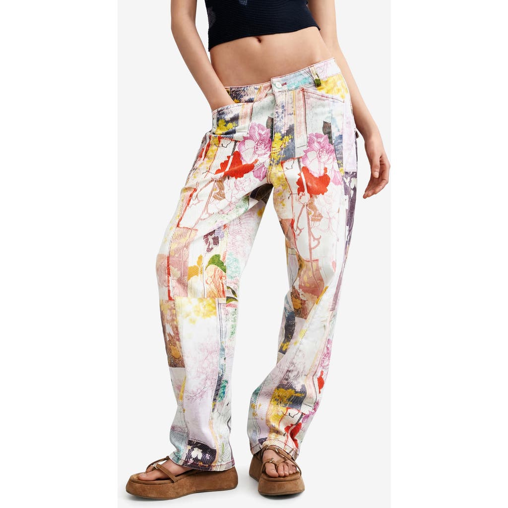 Desigual Desigual Mixed Print Stretch Cotton Denim Pants