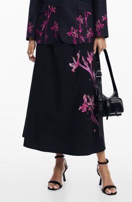 Desigual Desigual Orchid Print Cotton A-Line Skirt