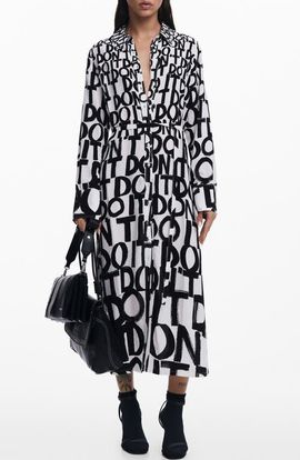 Desigual Desigual Print Tie Waist Maxi Shirtdress