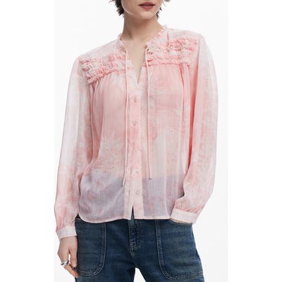 Desigual Desigual Ruffle Metallic Tie Neck Top
