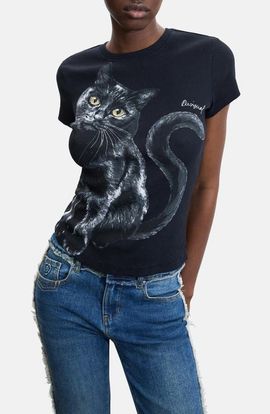 Desigual Desigual Stretch Cotton Cat Graphic T-Shirt