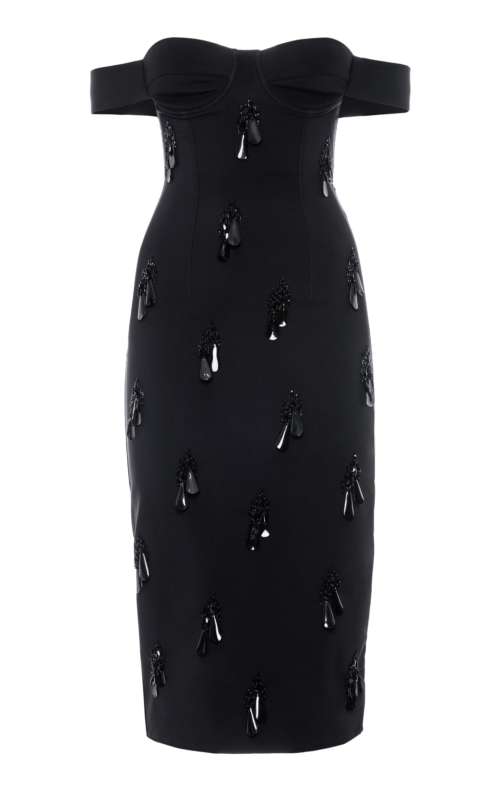 DES_PHEMMES DES_PHEMMES BeadEmbellished OffTheShoulder Midi Dress Black IT 38