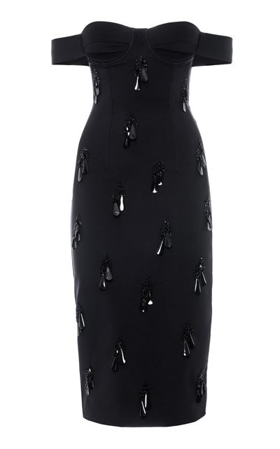 DES_PHEMMES DES_PHEMMES BeadEmbellished OffTheShoulder Midi Dress Black IT 38