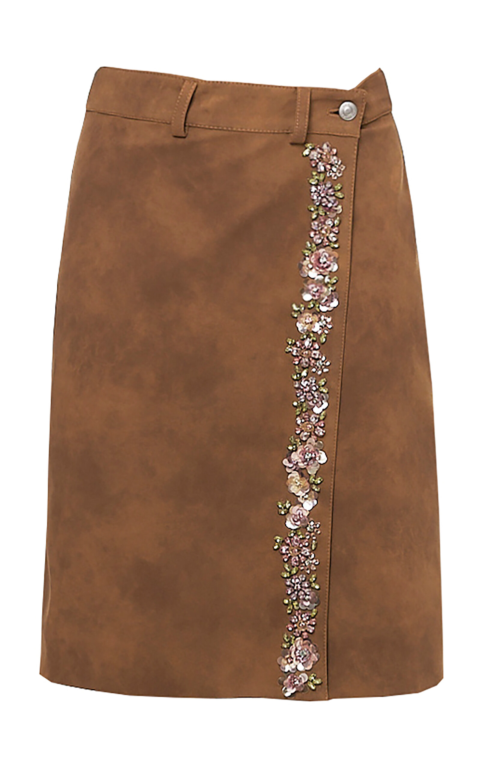 DES_PHEMMES DES_PHEMMES Embroidered Faux Suede Wrap Skirt Tan IT 40