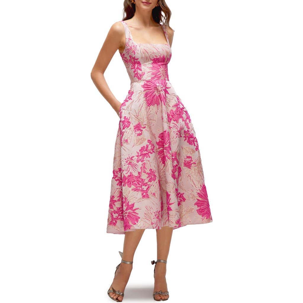 Dessy Collection Dessy Collection Floral Jacquard Sleeveless Fit & Flare Midi Dress