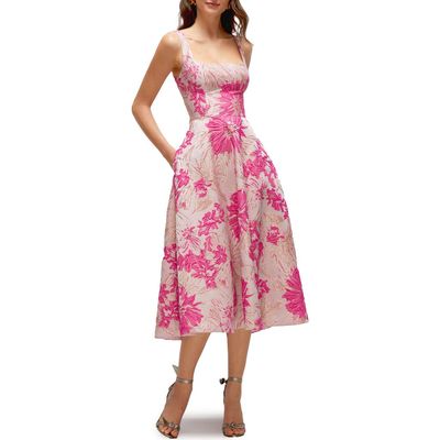 Dessy Collection Dessy Collection Floral Jacquard Sleeveless Fit & Flare Midi Dress
