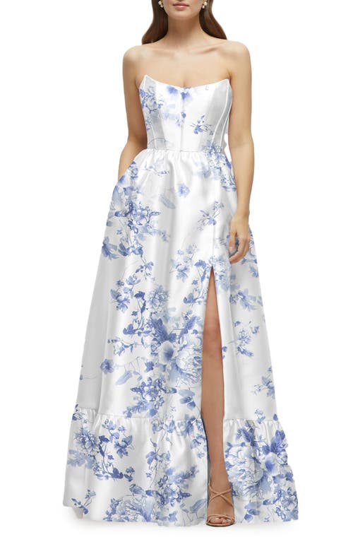 Dessy Collection Dessy Collection Floral Strapless Bustier Bodice Satin Gown