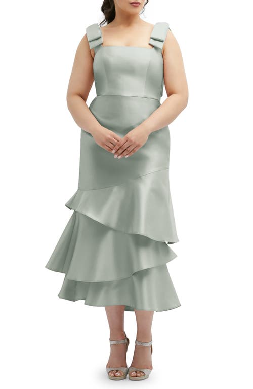 Dessy Collection Dessy Collection Layered Ruffle Tie Strap Satin Midi Dress