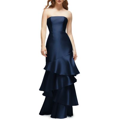 Dessy Collection Dessy Collection Ruffle Strapless Tiered Satin Twill Gown