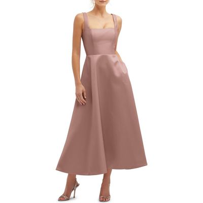 Dessy Collection Dessy Collection Square Neck Sateen Midi Gown