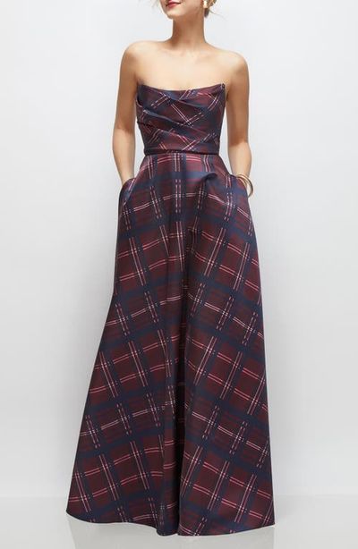 Dessy Collection Dessy Collection Tartan Strapless Gown