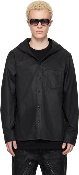 DET BLEV SENT DET BLEV SENT Black Waxed Hooded Shirt