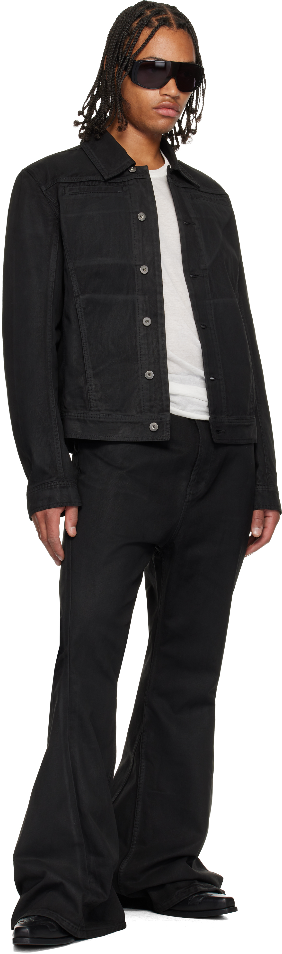 DET BLEV SENT - Black Waxed Varet Jeans
