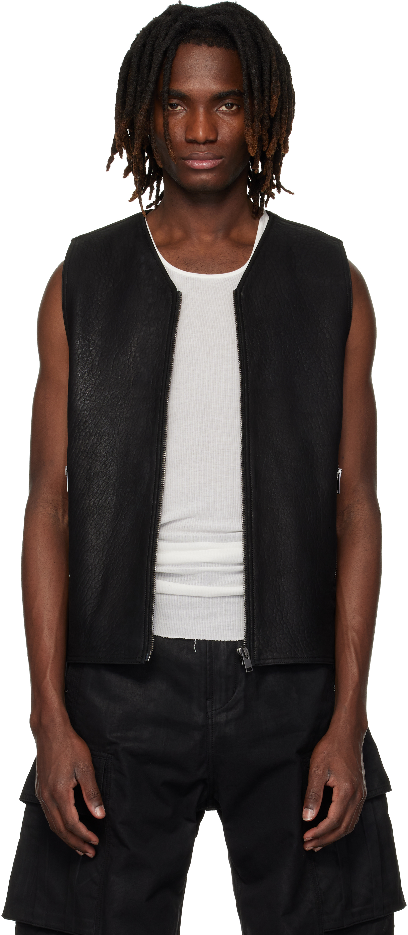 DET BLEV SENT - Black Zip Leather Vest