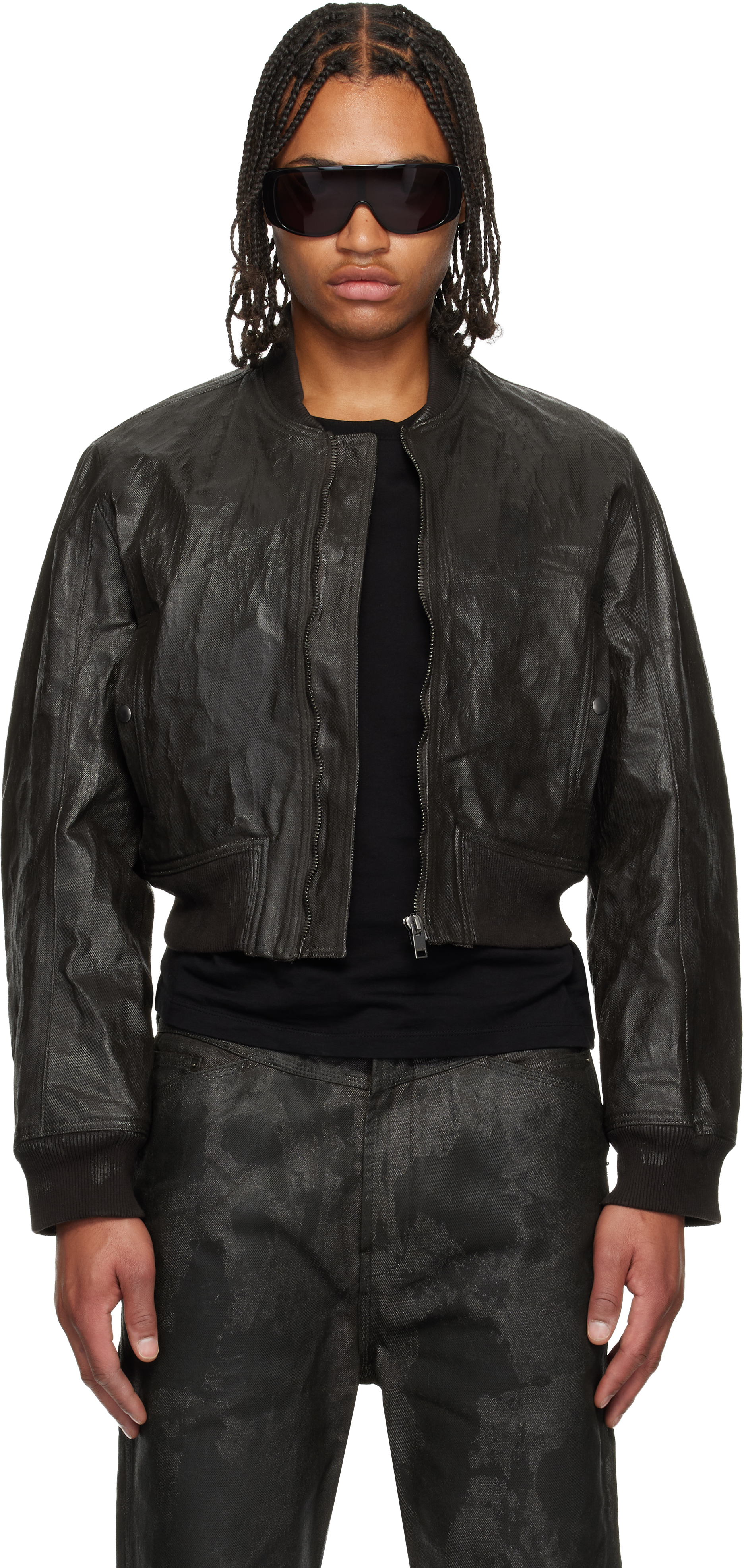 Det Blev Sent - Brown Crack Waxed Denim Locust Bomber Jacket