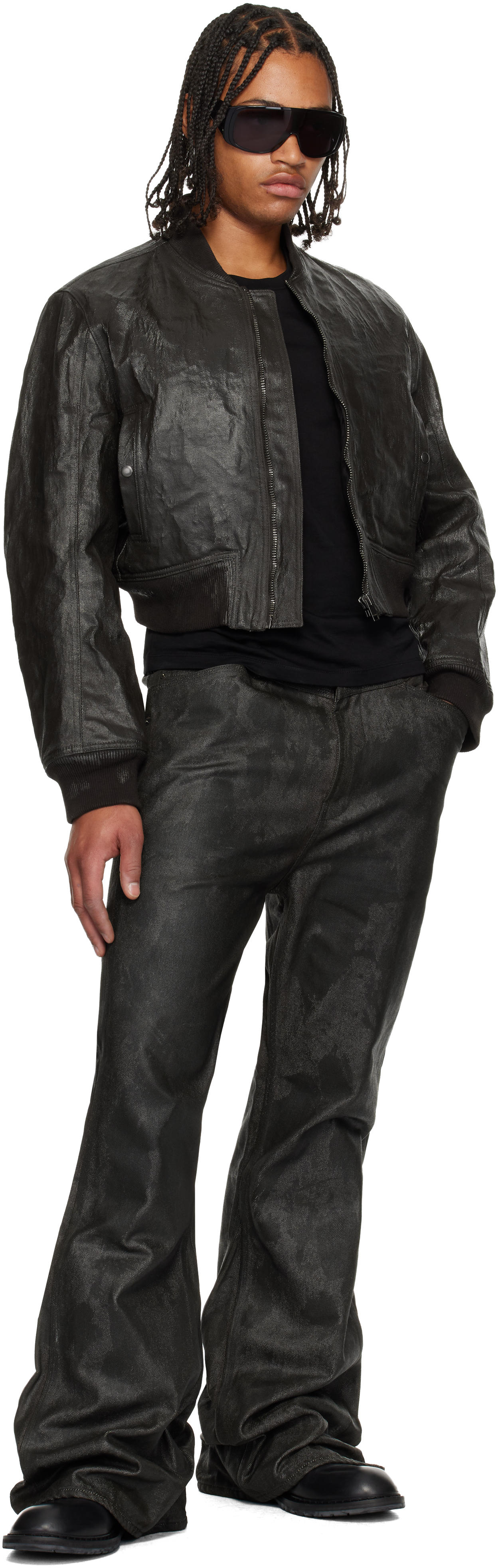 Det Blev Sent - Brown Crack Waxed Denim Locust Bomber Jacket