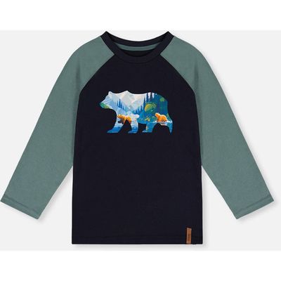 Deux par Deux Deux par Deux Bear Ribbed Crew Neck Raglan Sleeves T-Shirt