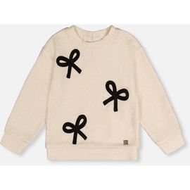 Deux par Deux Deux par Deux Bow Appliqué Silver Thread Ribbed Sweatshirt