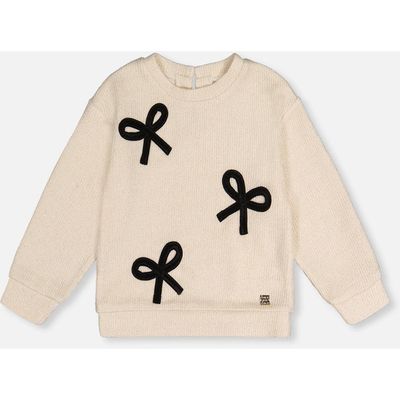 Deux par Deux Deux par Deux Bow Appliqué Silver Thread Ribbed Sweatshirt