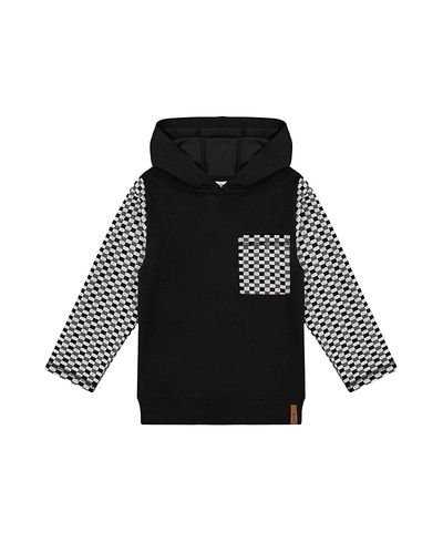 Deux Par Deux Deux par Deux Boys' Colorblock Checkered Chest Pocket Hooded Top