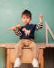 Deux Par Deux Deux par Deux Boys' Dino Intarsia Striped Ribbed Cuffs Knit Sweater - 4