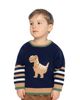 Deux Par Deux Deux par Deux Boys' Dino Intarsia Striped Ribbed Cuffs Knit Sweater - 6