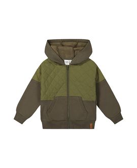 Deux Par Deux Deux par Deux Boys' Full Zip Hooded Bi-Material Quilted Panel Cardigan