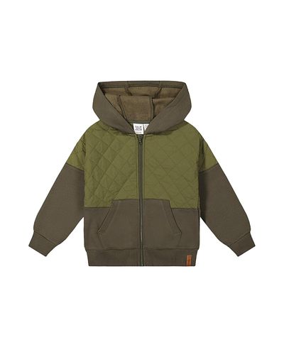 Deux Par Deux Deux par Deux Boys' Full Zip Hooded Bi-Material Quilted Panel Cardigan