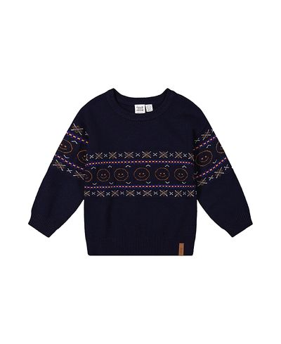 Deux Par Deux Deux par Deux Boys' Jacquard Geometric Ribbed Cuffs Sweater