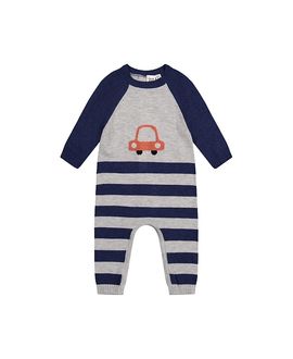 Deux Par Deux Deux par Deux Boys' Knitted Intarsia Car Raglan Sleeve Romper