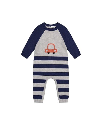 Deux Par Deux Deux par Deux Boys' Knitted Intarsia Car Raglan Sleeve Romper